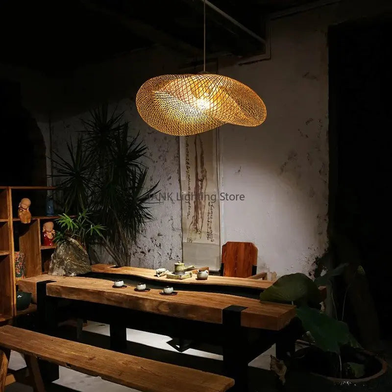DecorBites™ Bamboo Wave Shade Pendant Lamp for Indoor Lighting