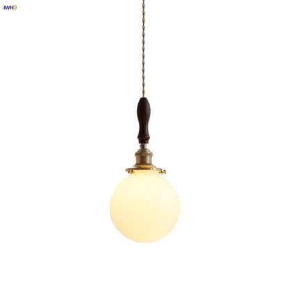 DecorBites™ Glabe LED Pendant Lamp Walnut Wood Copper Modern Hanging Light Fixture
