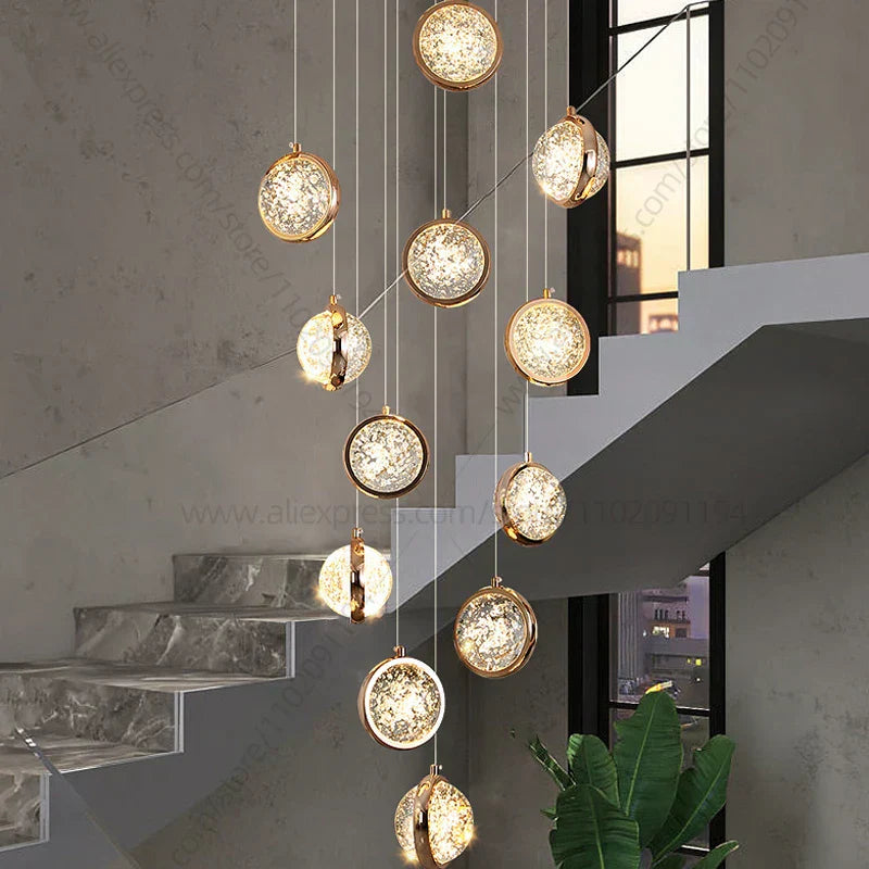 DecorBites™ Crystal Ball Chandelier: Modern Loft & Staircase Hanging Light for Home, Hotel & Mall