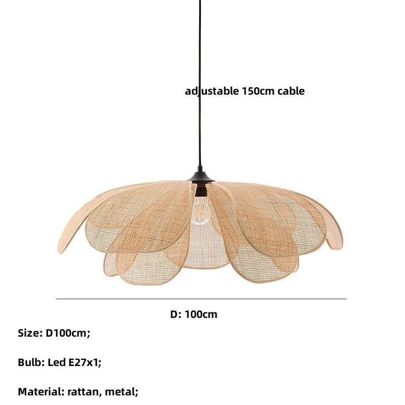 DecorBites™ Japanese Wicker Petal Chandelier for Tea House Dining, Parlor, Restaurant