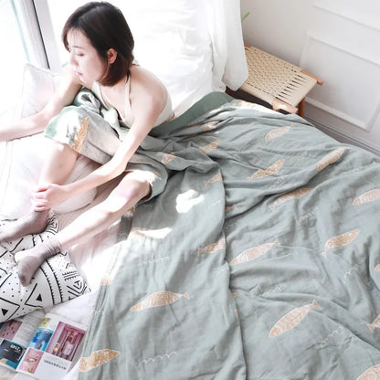 DecorBites™ Kawaii Fish Cotton Gauze Blanket