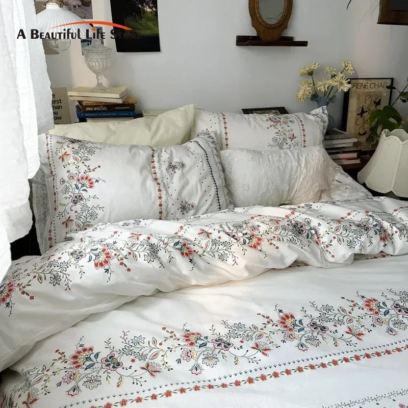 DecorBites™ Cotton Floral Duvet Cover Set: Single-King Sizes, Solid Color, 100% Cotton