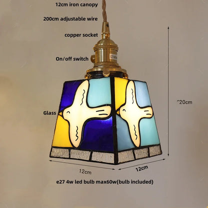 DecorBites™ Colorful Glass Magic Cube LED Pendant Lights Tiffany Style Wood Hang Lamp