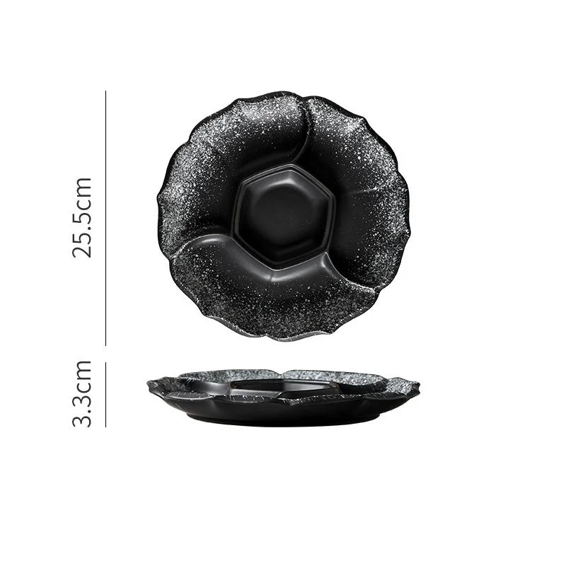 DecorBites™ Ceramic 4-Grid Dinner Plate - Retro Tableware for Fruits, Snacks, and Desserts