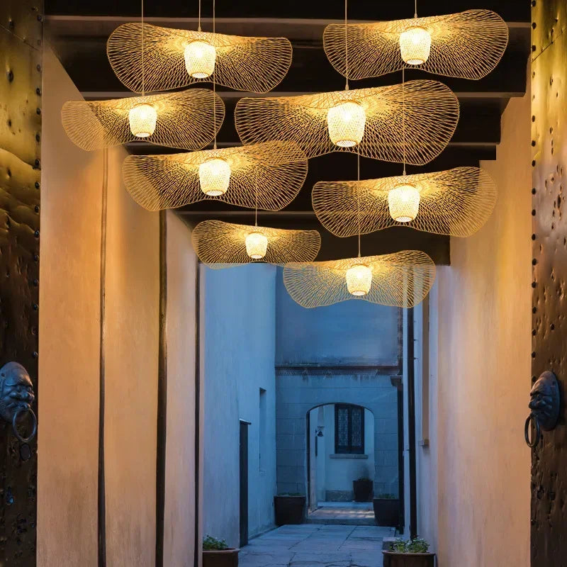 DecorBites™ Bamboo Pendant Chandelier for Dining Room | Japanese Style Ceiling Lamp