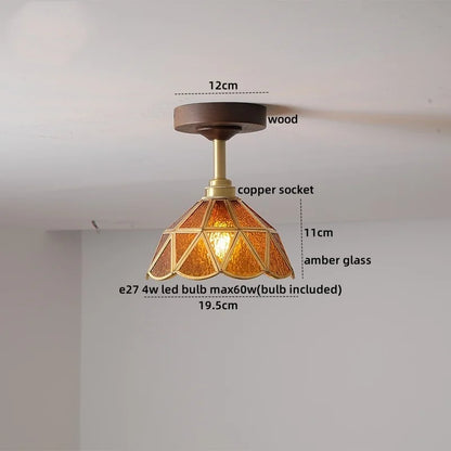 DecorBites™ Amber Glass LED Ceiling Light Modern Wood Canopy Kids Room Fixture