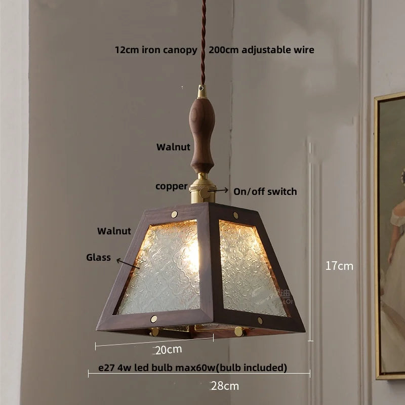 DecorBites™ LED Pendant Lamp: Japan Style, Copper Socket, Walnut Wood, Adjustable Hanging Light