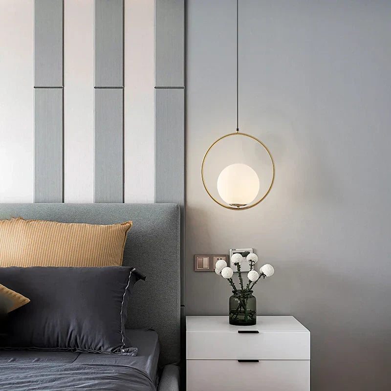 DecorBites™ Black Metal Ring Pendant Lights Glass Ball LED Lighting Fixture