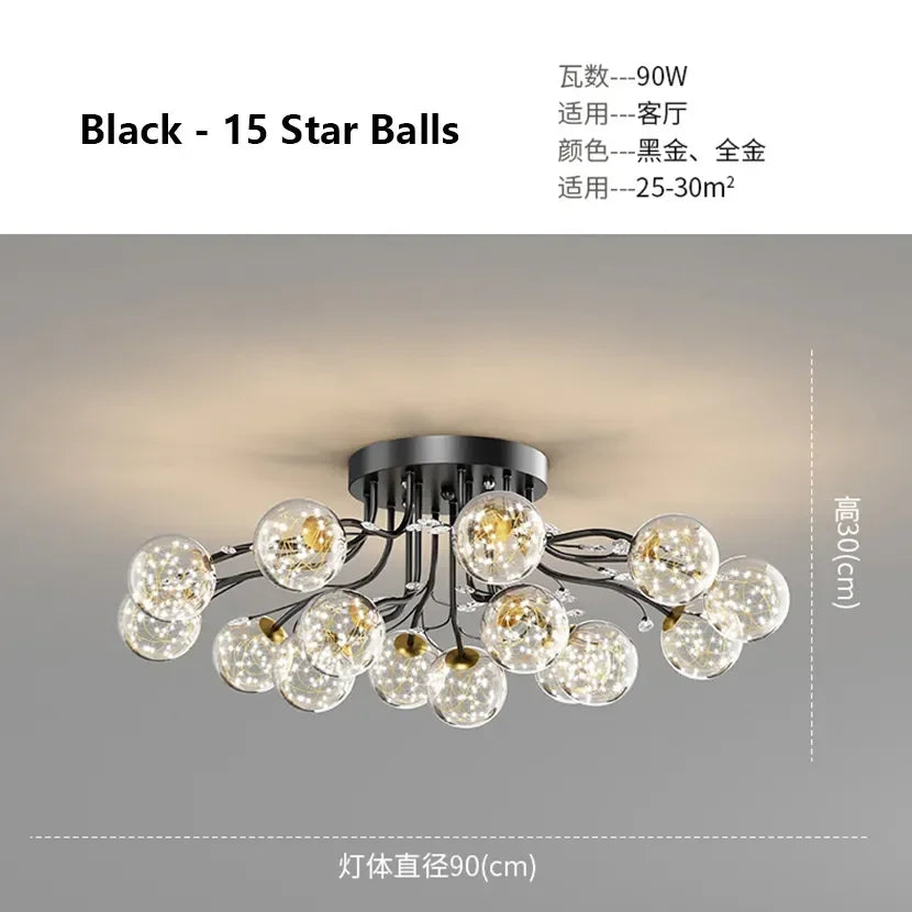 DecorBites™ Black Gold Chandelier with Clear Star Glass Ball Pendant Lights