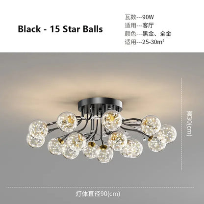 DecorBites™ Black Gold Chandelier with Clear Star Glass Ball Pendant Lights