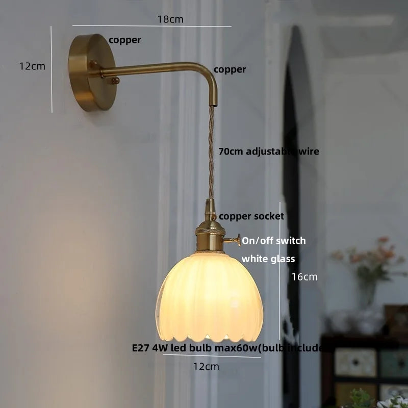 DecorBites™ Glass Adjustable LED Wall Lamp with Pull Chain Switch, Modern Nordic Design