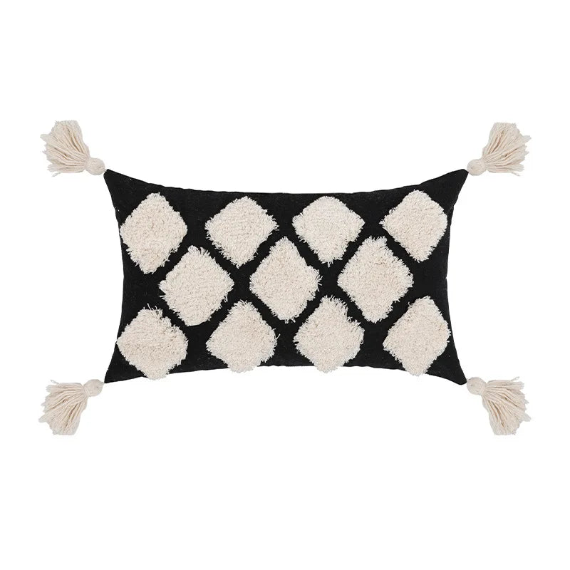 DecorBites™ Boho Tufted Beige White Tassel Pillow Cover Home Decor Square Beaded Case