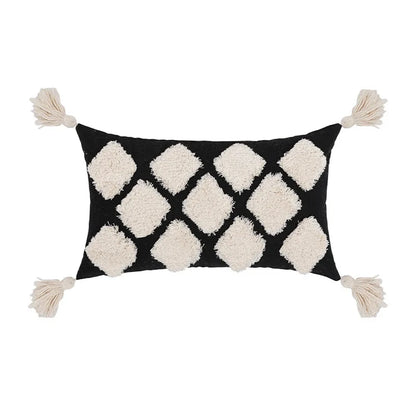 DecorBites™ Boho Tufted Beige White Tassel Pillow Cover Home Decor Square Beaded Case