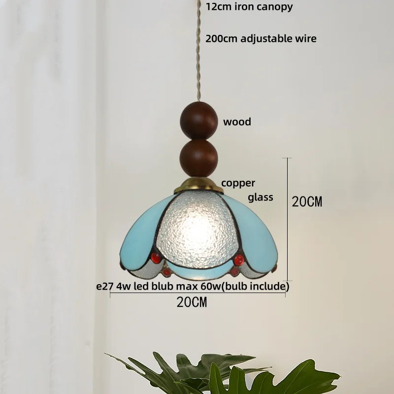 DecorBites™ Blue Glass LED Pendant Light: Modern Nordic Tiffany Hanging Lamp for Bedroom & Dining Room