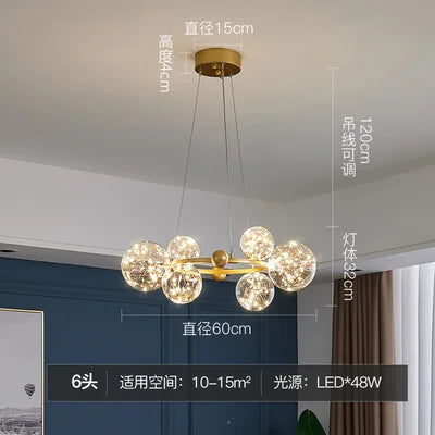 DecorBites™ Glass Ball LED Ceiling Chandelier for Home Dining Living Bedroom