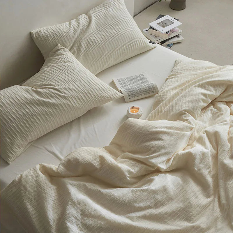 DecorBites™ 100% Cotton Foam Yarn Bedding Set with Solid Color Jacquard Design