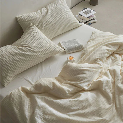 DecorBites™ 100% Cotton Foam Yarn Bedding Set with Solid Color Jacquard Design
