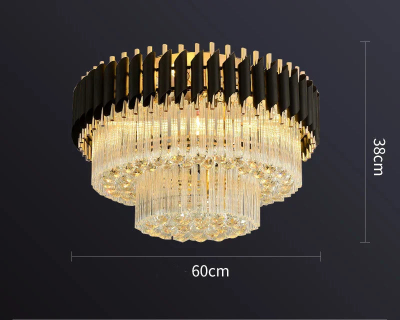 DecorBites™ Gold Black Crystal Ceiling Chandelier - Round LED Pendant for Living Room Lighting