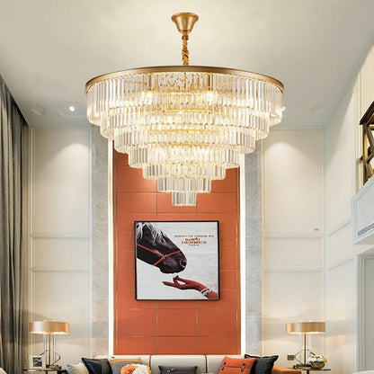 DecorBites™ Crystal Gold Black LED Chandelier - Multi-Storey Modern Round Pendant Lamp
