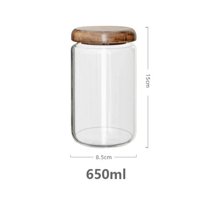DecorBites™ Acacia Wood Lid Glass Food Storage Container - Elegant and Functional Kitchen Jar