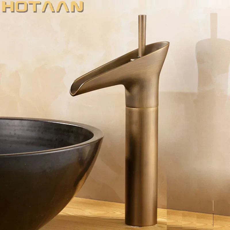 DecorBites™ Antique Brass Waterfall Basin Faucet Mixer Tap for Bathroom Sink