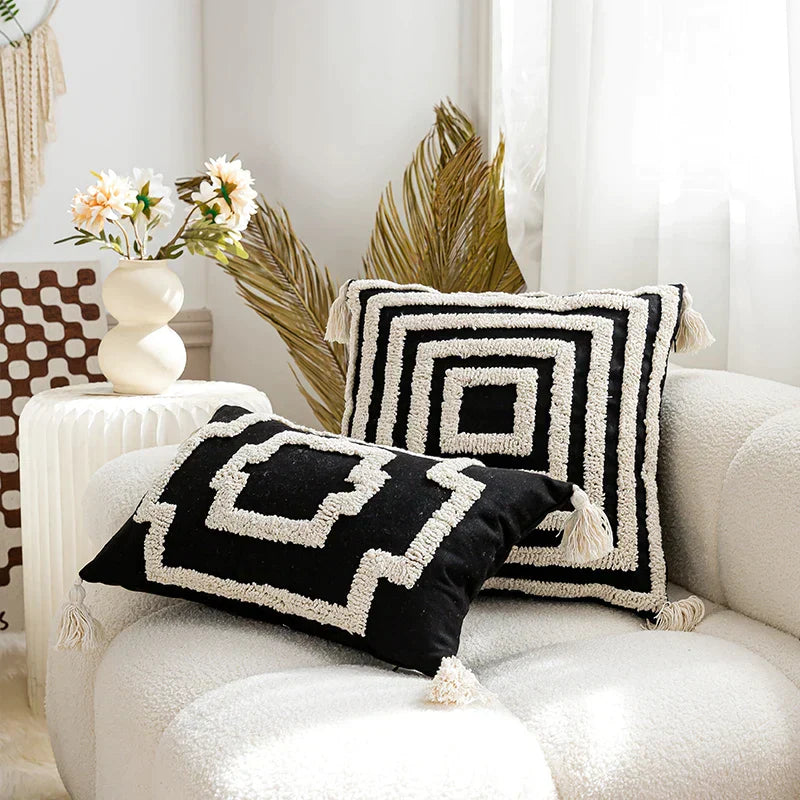 DecorBites™ Boho Tufted Pillow Cover with Tassels - 45x45cm Square for Home Décor