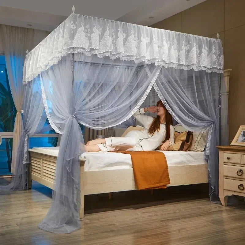 DecorBites™ Lace Palace Mosquito Net Tent for Queen/Double Bed with Stainless Steel Frame
