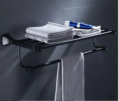 DecorBites™ Aluminum Black Bathroom Hardware Set: Towel Holder, Paper Holder, Corner Shelf, Towel Rack, Toilet Brush Holder