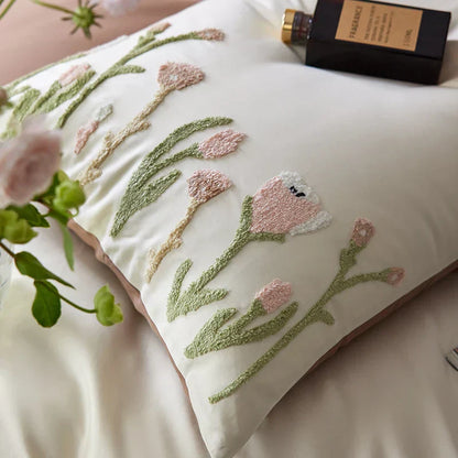 DecorBites™ 4-Piece Egyptian Cotton Tulip Towel Embroidery Bedding Set