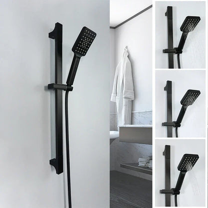 DecorBites™ Black Shower Slider Adjustable Rail Set 3 Functions Simple Style 1.5M Hose