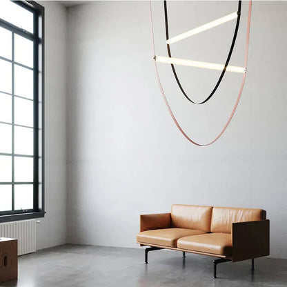 DecorBites™ Leather Belt Chandelier: Modern Glass Tube Designer Lighting for Home, Restaurant & Villa