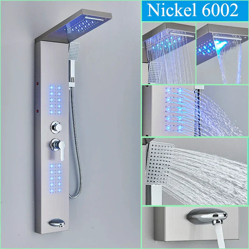 DecorBites™ Black LED Shower Faucet Panel with Waterfall Rain System & Massage Spa Spout