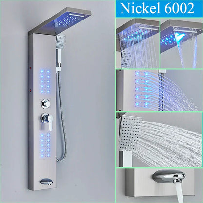DecorBites™ Black LED Shower Faucet Panel with Waterfall Rain System & Massage Spa Spout