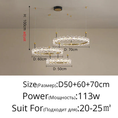 DecorBites™ Gold Crystal Ring Chandelier Pendant Light, Luxury Modern Design for Home Décor