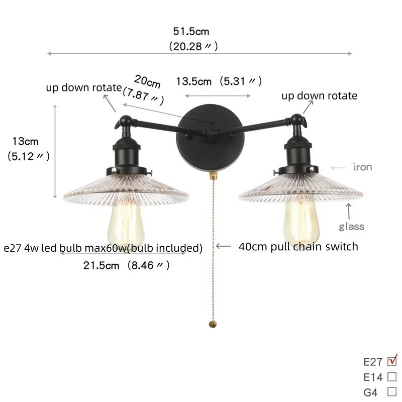 DecorBites™ Black LED Wall Sconce 2-Head Lamp for Bedroom Bathroom Mirror