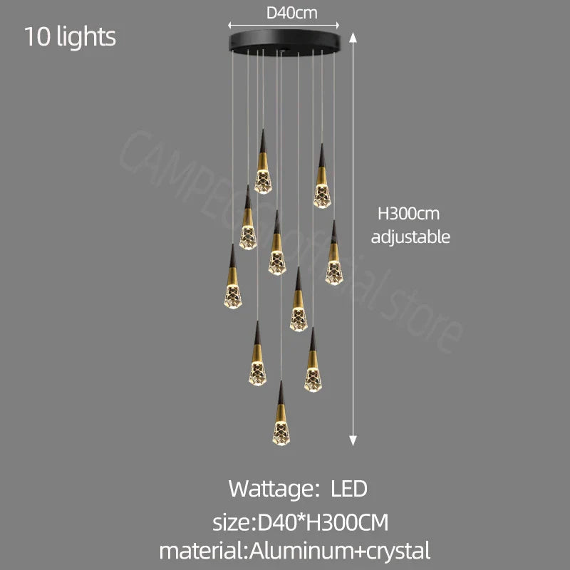 DecorBites™ Crystal Chandelier LED Staircase Lamp for Elegant Living Room, Kitchen, and Restaurant