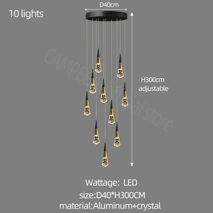 DecorBites™ Crystal Chandelier LED Staircase Lamp for Elegant Living Room, Kitchen, and Restaurant
