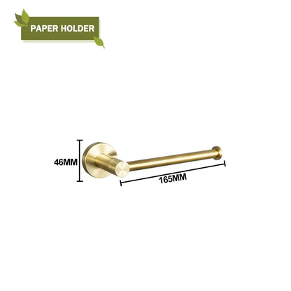 DecorBites™ Brushed Gold Bathroom Accessories Set: Wall Mount Shelf, Toilet Paper Holder, Towel Bar, Robe Hook