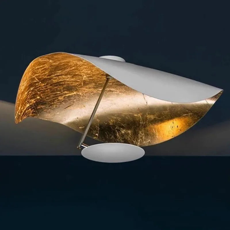 DecorBites™ Lederam Manta Pendant: Industrial Black & Gold Ceiling Light with Lotus Leaf Design