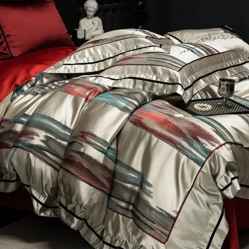 DecorBites™ Luxe Brocade Jacquard Bedding Set with Egyptian Cotton & Embroidery