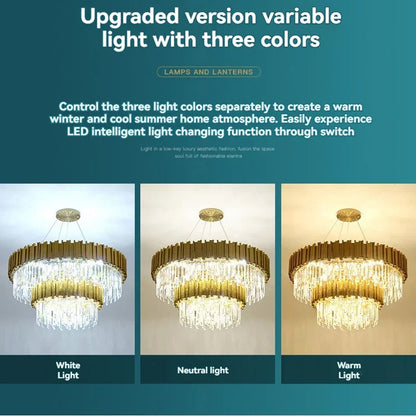 DecorBites™ Crystal Gold Chandelier LED Ceiling Pendant for Living Room Bedroom Kitchen Island
