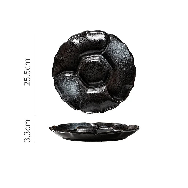 DecorBites™ Ceramic 4-Grid Dinner Plate - Retro Tableware for Fruits, Snacks, and Desserts