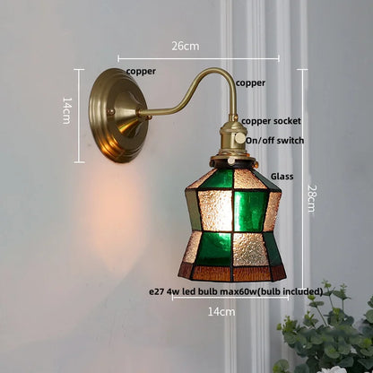 DecorBites™ Blue Glass Copper LED Wall Light Fixture Stair Bar Restaurant Bedroom E27