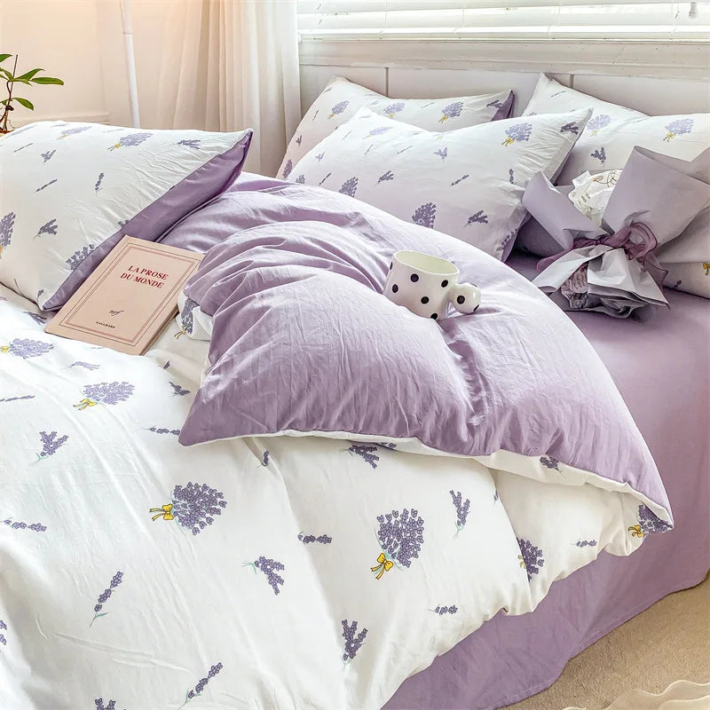 DecorBites™ Cartoon Heart Floral Print Duvet Set with Bed Sheet & Pillowcases
