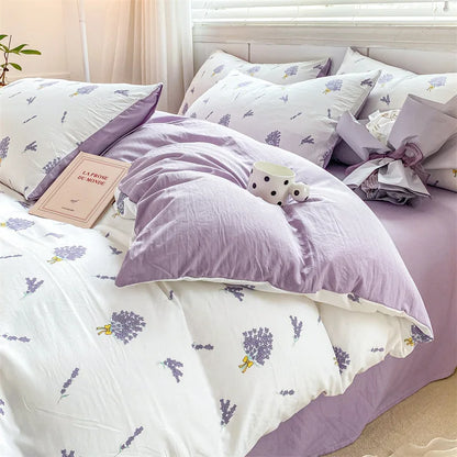 DecorBites™ Cartoon Heart Floral Print Duvet Set with Bed Sheet & Pillowcases