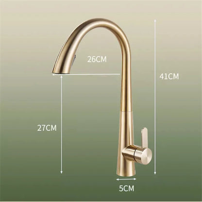 DecorBites™ Brushed Gold Kitchen Sink Faucet with Pull Out Spring Spout