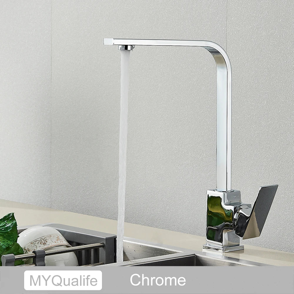 DecorBites™ Black Square Kitchen Faucet: Chorme/Gold Hot Cold Mixer Tap 360° Rotation