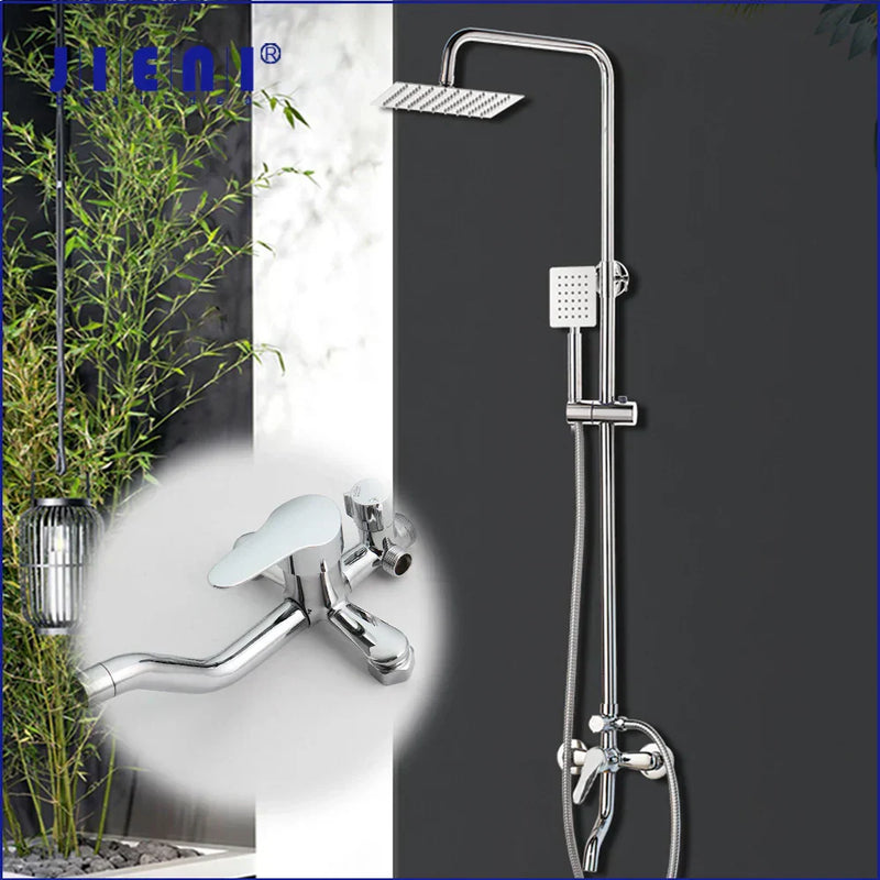 DecorBites™ 8-inch Chrome Bathroom Rainfall Shower Set with Adjustable Height and Handheld Faucet