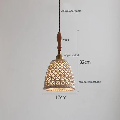 DecorBites™ Copper Ceramic LED Pendant Lamp with Wood Handle for Home Decor