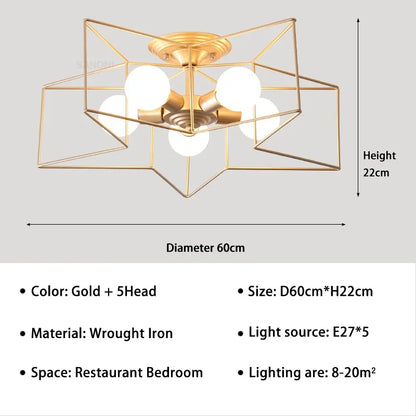 DecorBites™ Creative Star LED Ceiling Chandelier - Brushed Antique Gold Living Bedroom Lamp